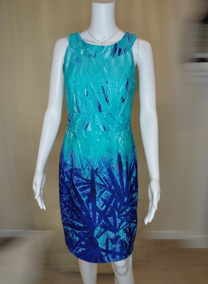 Spense Dresses & Skirts - SPENSE TROPICAL PALM LEAF PRINT DRESS, BLUE/ GREEN 6